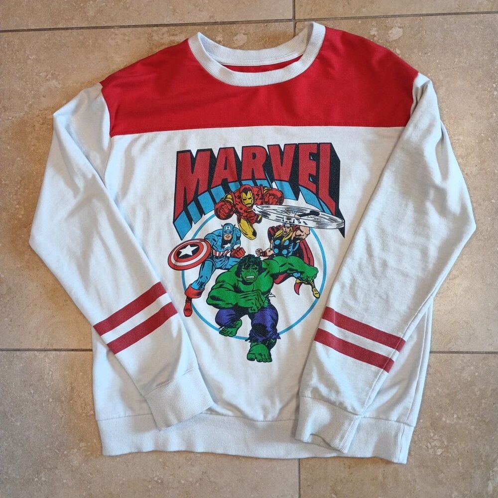 Marvel Sweatshirt Shirt Red Light Marble Gray Medium Superheroes